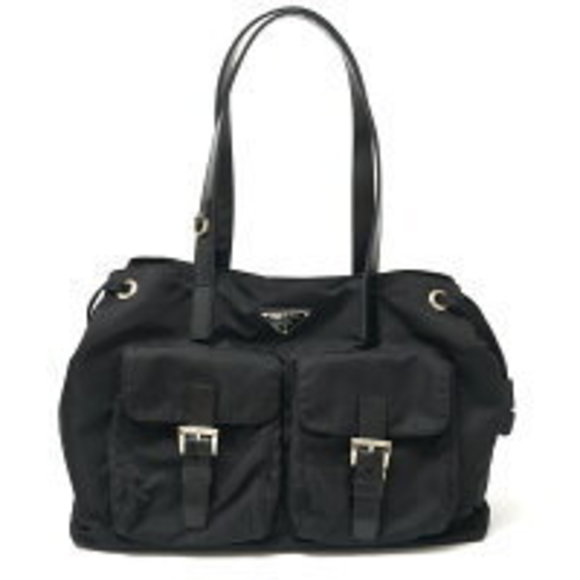 Prada Nylon Black Leather Shoulder Triangle Bag - Picture 1 of 7
